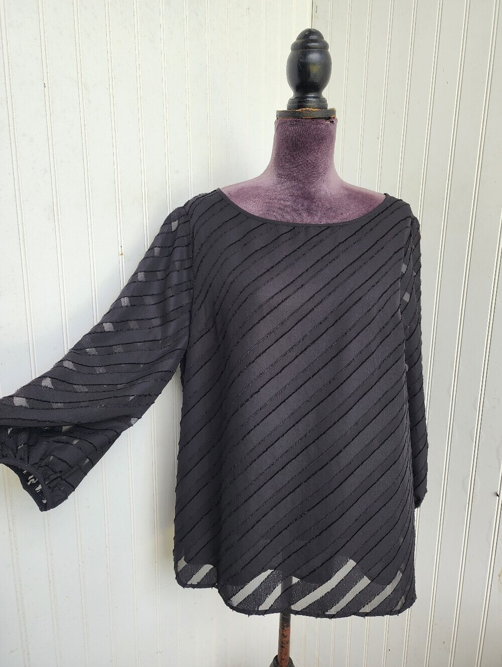 Women’s Sheer Diagonal Stripe Blouse - Black